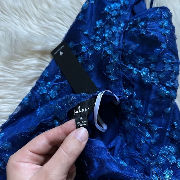 LULU’S Blissful Blossoms Royal Blue Sequin Backless Mini Dress - Picture 7 of 7